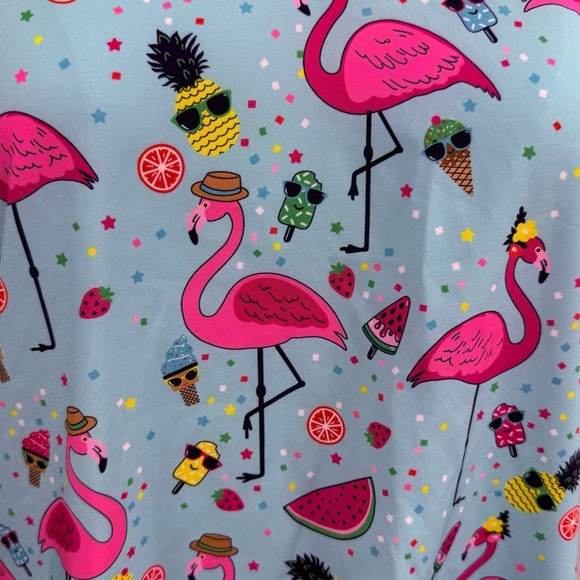 Ava Therese Scrub Top Plus 2X Turquoise Flamingo & Pineapple Print Scrubs Nurse - Picture 3 of 5